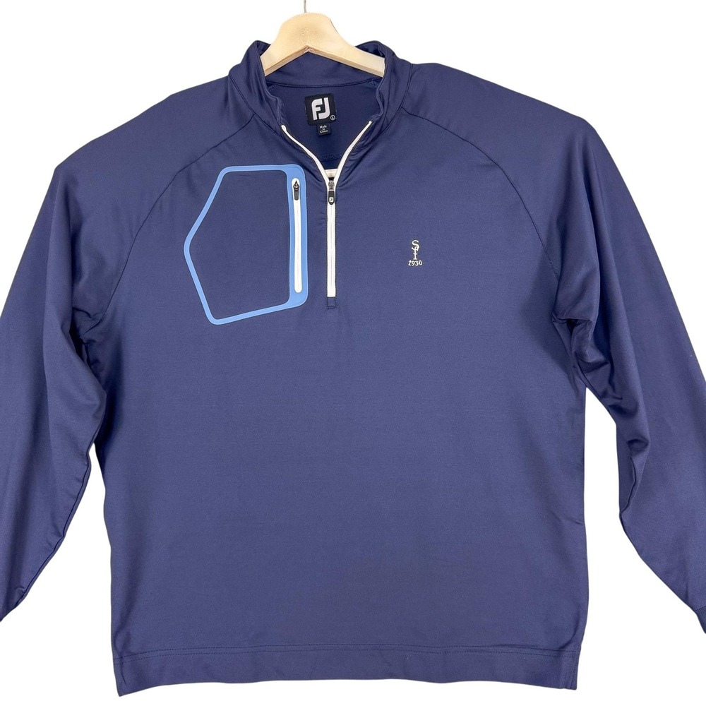 FootJoy Golf Pullover Mens Large Navy Blue Quarter Zip Stretch Chest Pocket